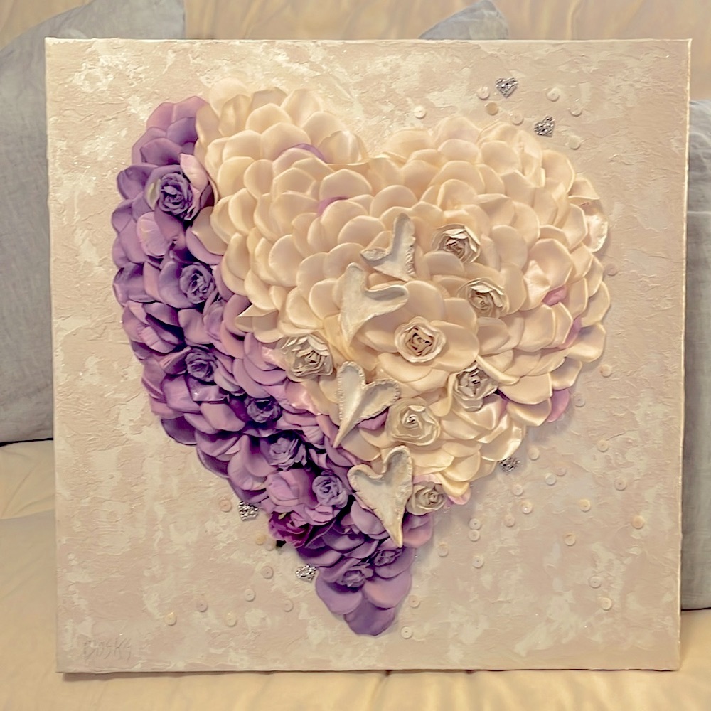 Lavender Silk Rose Petals Heart